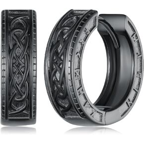Viking Earrings Men 925 Sterling Silver Black Earrings for Men Mens Hoop Earrings Viking Gifts for Men Women