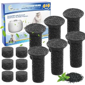 Lite Fountain Replacement Foam Filters and Sponge Mufflers - 6 Sets (Compatible with Lite 2.5L/84oz Cat Water Fountain)