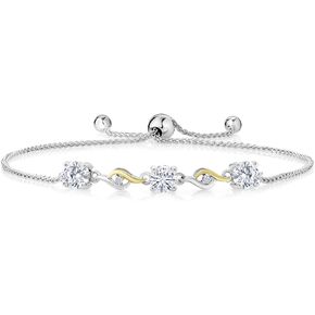 Gem Stone King 925 Sterling Silver and 10K Yellow Gold White Moissanite and White G-H Lab Grown Diamond Tennis Bracelet For Women (1.52 Cttw, Fully Adjustable Up to 9 Inch)