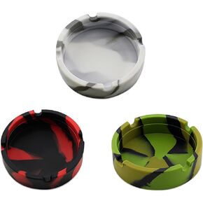 Silicone Ashtray 3Pack Round Design. Dark Camoflauge! Unbreakable Premium Silicone Material, Heat Resistant, Weed/Cigarette Holder & Patio/Outdoor/Indoor/Office Decor