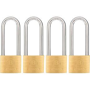 BRINKS 171-42401 40mm Solid Brass Padlock with 2-1/2" Shackle, 4 Pack