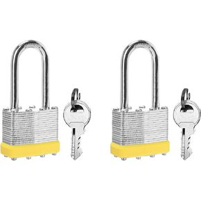 Keyed Alike Laminated Steel Padlocks, (40mm) Wide, Long Shackle Padlock，Pack of 2，for Gym Locker & StorageUnit or More