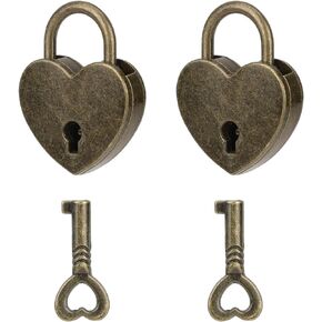 2Pack Mini Bronze Antique Heart Shaped Padlock with Key, Small Metal Vintage Heart Shape Padlock Archaize Style Heart Shaped Lock for Diary Book Padlock, Jewelry Box, Storage Box, Suitcase, Handbag