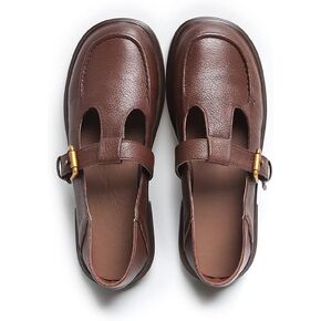 Women's Classic T-Strap Mary Jane Flats Soft Leather Uniform Dress Shoes