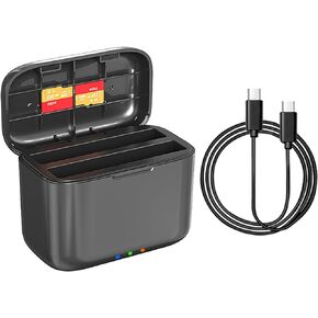 Fast Battery Charger Hub Compatible with Insta360 X4,Quick Portable 2 Channel Battery Charge Storage Station Can Store Misro SD Card