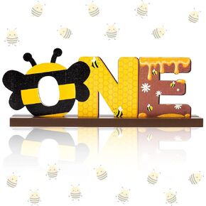 OSNIE تلعثم النحل علامة حرف واحد خشبية الجدول المركزية ديكور حفلة النحل الحلو للطفل الفتيان الفتيات الصيف العسل النحل موضوع عيد ميلاد الأول معلم استحمام الطفل كعكة سحق صور الدعائم لمدة سنة واحدة من العمر
