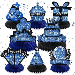 8 قطع من ديكورات الحفلات باللون الأزرق الداكن للرجال باللون الأزرق والفضي والأسود لقطع مركزية على شكل قرص العسل باللون الأزرق والفضي والأسود لعيد الميلاد وديكورات طاولة على شكل قرص العسل للرجال والنساء ومستلزمات حفلات أعياد الميلاد in Kuwait
