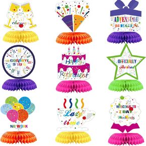 9Pcs Rainbow Happy Retirement Decorations Table Centerpieces Iridescent Colorful Theme Retirement Honeycomb Centerpiece Party Supplies Happy Retired Goodbye Adventure Awaits Table Topper