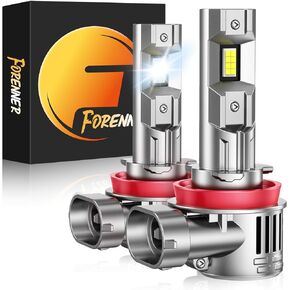 forenner Upgraded H11/H9/H8 Bulbs, 24000LM 700% Brighter, 1:1 Size, 6500K Cool White, CANbus Ready, Plug-N-Play H11 H9 H8 Fog Light Bulb with 15000RPM Cooling Fan, Pack of 2