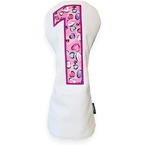 Headcovers 460 CC Driver Head Cover, Fairway Wood, Utility Wood, Putter Cover, Numbered Pink Hearts Design, Great Golf Gift Idea