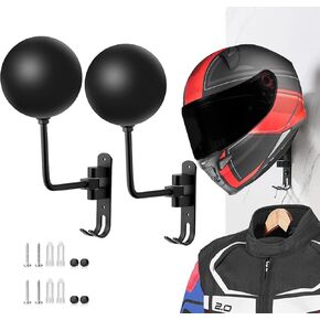 6 Pack 180° Motorcycle Helmet Holder Wall Mount, Rotation Metal Helmet Rack, Helmet Holder Bike with 2 Hooks Helmet Hanger for Motorcycle Bike Coats, Caps, Baseballs, Rugby Helmet (Black)