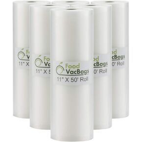 6 Jumbo 11" x 50' FoodVacBags Commercial Embossed Vacuum Sealer Saver Bags, Sous Vide, Food Storage