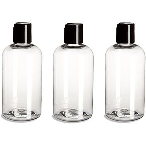 3 Pack – 8 oz - Clear Boston Plastic Bottles – Black Flip Top - for Essential Oils, Perfumes, Cleaning Products