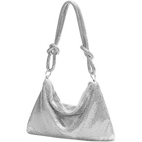 Shimmering Metal Mesh Evening Bag Knotted Shoulder Strap Women Evening Shiny Hobo Metallic Purse