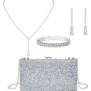 LETODE 4Pcs Clutch Purses Jewelry Set for Women Rhinestone Evening Purses For Wedding Party Prom
