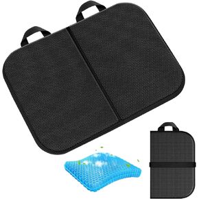 Gel Travel Seat Cushion, Ultimate Comfort and Pressure Relief for Back, Tailbone Pain, Foldable Cushion for Office, Airplane Seats, Camping, Bleachers, Flights, Wheelchair, Commute-Portable