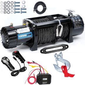 ATV Winch 3000 lbs Electric Winch 12V Truck Winch with Synthetic Rope Aluminum Hawse Fairlead Remote Control for Towing UTV Off Road Vehicle