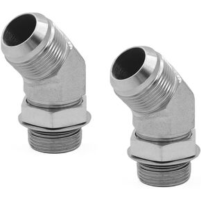 (2-PACK) 6802-06-06-NWO Hydraulic Hose Adapter Fitting 3/8"Male JIC 37°Flare(9/16-18 UNF) × 3/8"Male Adjustable Nut O-Ring Boss(9/16-18 UNF) 45° Elbow SAE Pipe Joints Connector Carbon Steel