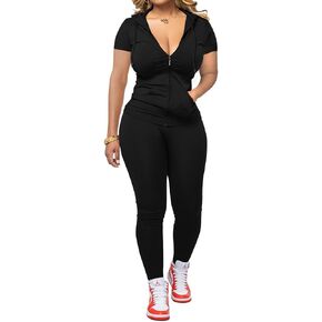 PINSV Women Two Piece Outfits Workout Sets Bodycon Tracksuit Short Sleeve Jogger Set