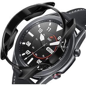 غطاء حماية متوافق مع هاتف Samsung Galaxy Watch3، غطاء حماية من مادة TPU مع غطاء حماية بحلقة مدي لساعة Samsung Galaxy Watch3 مقاس 41 ملم/45 ملم (أسود، 45 ملم)