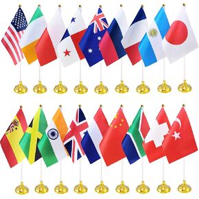 أعلام مكتب 100 دولة، علم مكتب الطاولة الدولي، علم طاولة صغير صغير فاخر مع عمود أبيض، قاعدة ذهبية، علم سطح مكتب مصغر للاحتفال بأحداث المهرجان (قطب أبيض) in Kuwait