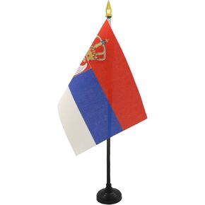 علم طاولة AZ FLAG صربيا مقاس 4 بوصة × 6 بوصة - علم مكتب صربي 15 × 10 سم - قمة رمح ذهبية