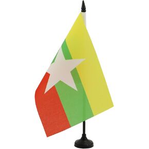 AZ FLAG Burma Table Flag 5'' x 8'' - Myanmar - Burmese Desk Flag 21 x 14 cm - Black Plastic Stick and Base