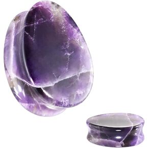 Pair (2PCS) TEAR DROP AMETHYST STONE PLUGS Double Flare Organic Gauges Ear Tunnels 9308