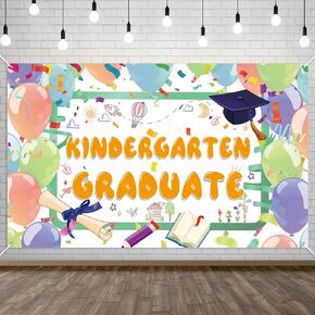 Kindergarten Graduation Backdrop, 70.87x43.31 Inch Kindergarten Graduation Class Banner Kindergarten Graduation Decoration Preschool Graduation Backdrop with Ribbon (White Background)