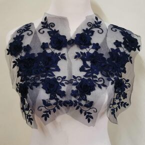 2 Pair 29x13cm Red/Pink/Purple/Sky Blue Wedding Dress Lace Shirt Accessories Embroidery Lace Garment Design DIY Accessories (Wine red Color)