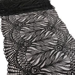 8 Inch Wide Lace Stretch Lace Ribbon Trim Lace Fabric for Table Runner, Garment and DIY Crafts-5 Yards (5002 Black)