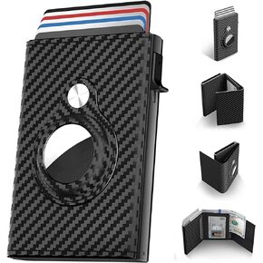 Mens Smart Wallet Card Holder for Air Tag, Leather Minimalist Wallet with RFID Blocking, Slim Pop up Card Case Wallet with 9-14 Card Capacity, Air Tag Wallet with ID Window & Cash Slot