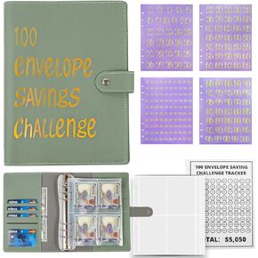 100 Envelopes Challenge Binder,A5 Money Saving Budget Binder with Cash Envelopes- Money Saving Binder Savings Challenges Book to Save $5,050 Budget Planner for Budgeting Planner Saving Money