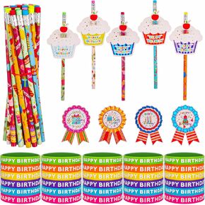 122 PCS Birthday Pencils Gift Set for Kids Teachers,Birthday Pencils,Bracelets,Badge Stickers,Greeting Cards,Gift Box for Classrooms Reward Back to School Kids Gifts Supplies in Saudi Arabia