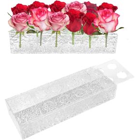 مزهرية زهرة أكريليك، مزهرية زهرة أكريليك شفافة مستطيلة طويلة بطول 11.8 بوصة، قطعة مركزية لطاولة الطعام مزخرفة بطبقة منخفضة من الأكريليك الحديث لديكور المنزل في حفل الزفاف (3#، 11.8 بوصة) in Kuwait