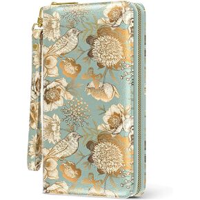 Nipichsha Womens Wallet, RFID Wristlet Wallet for Women, Cute Ladies Purse, Large Credit Card Clutch Wallets, Leather Card Holder Wallets with Zipper & Phone Holder, Blooming Flowers