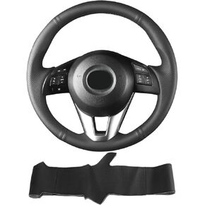 Hand Sewn Microfiber Leather Steering Wheel Cover on Wrap,Fit for Mazda 3 2014-2016 Mazda 6 2014-2016 Mazda 2 2015-2017 CX-3 2016-2017 CX-5 2013-2016 for Scion iA 2017