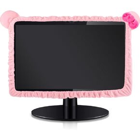 1 Pcs 20''-29'' Kawaii Computer Monitor Cover with Cat Ear Design, Furry Cute Pink Monitor Dust Cover Protector Lovely Monitor Accessories Laptop TV LCD Screen Monitor Decoration for Tablet