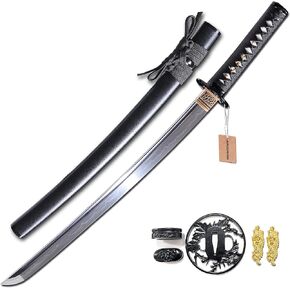 MURASAME Wakizashi Sword T10 Steel Clay Tempered Real Hamon Handmade Battle Ready…