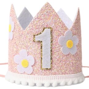 Baby's First Birthday Flower Crown - Floral Themed Birthday Party Hats，Boho Flower Birthday Hat For Kids，Daisy Flower Hats For Birthday，1st Birthday Crown With Flowers，Girls Flower Birthday Party Hat