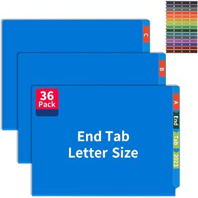 24 Pieces End Tab File Folders Blue Full Tab File Folders Medical Folder End Cut with Colored Label Stickers Letter Size for 8.5x11inches Office Classroom Home (24)