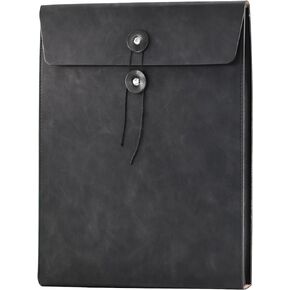VANRA Vertical PU Leather Envelope File Folders Expanding Document Holder Organizer Pocket Folder Portfolio for A4 Letter Size Paper with String Tie Closure (Black)