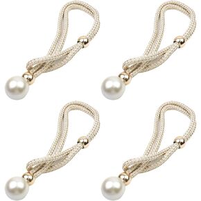 4 Pack Beige Curtain Tiebacks Pearl Curtain Straps Tie Back Decorative Rope Holdbacks for Outdoor & Home Decoration