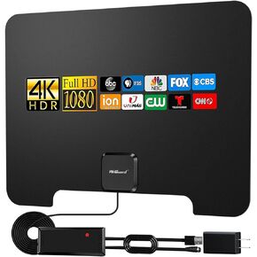 هوائي التلفزيون المضخم HD داخلي HDTV هوائي رقمي 180+ ميل طويل المدى، يدعم 4K 1080p وجميع التلفزيون القديم للقنوات المحلية، كابل محوري 18FT in Kuwait