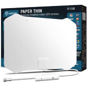 TV Antenna,ANTOP Super Thin HDTV Digital Indoor Antenna Smartpass Amplifier 360 Reception Support 4K 1080p VHF UHF Free Television Local Channels 4G LTE Fliter,10ft Longer Coax Cable (Renewed)