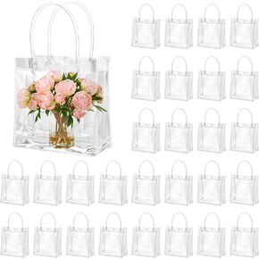 WDSHCR 50 Pcs Clear Gift Bags with Handles Plastic Gift Bags Transparent Reusable Tote Bags Candy Goodie Bags for Mother's Day Boutique Wedding Birthday Baby Shower Party (5.1 x 5.9 x 2.7 Inch)