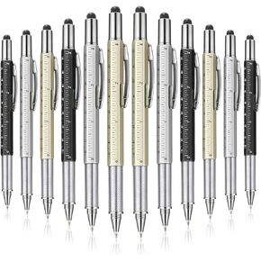 Honoson Pieces Tool Pen for Men 6-in-1 Multitool Tech Tool Pen with Ruler, Level Gauge, Ballpoint, Stylus, Screwdriver and Slotted Screwdriver Multifunction Gift for Him Dad Valentines Day