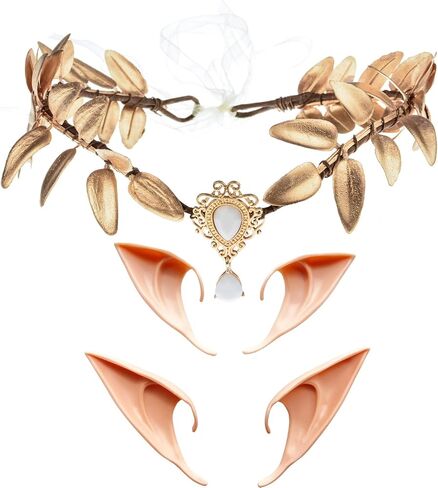 June Bloomy Women Flower Crown Fairy Costume Headband Renaissance Forest Leaf Headband 2 Pair Elf Ear Headpiece Set(Black Butterfly) in Saudi Arabia