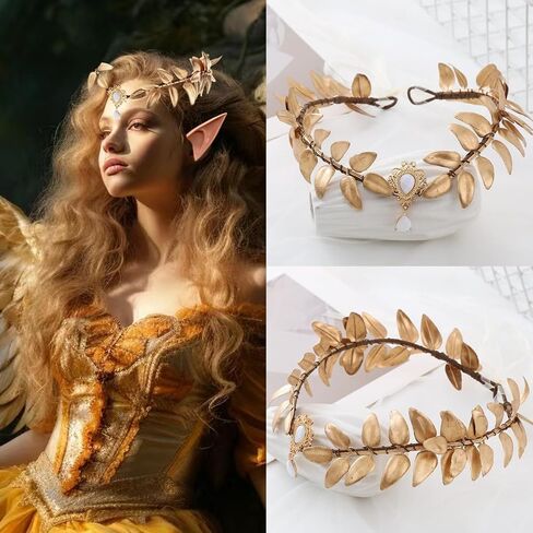 June Bloomy Women Flower Crown Fairy Costume Headband Renaissance Forest Leaf Headband 2 Pair Elf Ear Headpiece Set(Black Butterfly) in Saudi Arabia