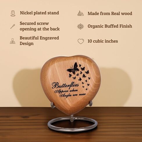 Classic Heart Shaped Wooden Urns for Human Ashes | Adult - Male, Female | Cremation Memorial Ash Urn | Natural Beech Wood Small Keepsake Urn - 4 Inches, 1 Pc in Saudi Arabia